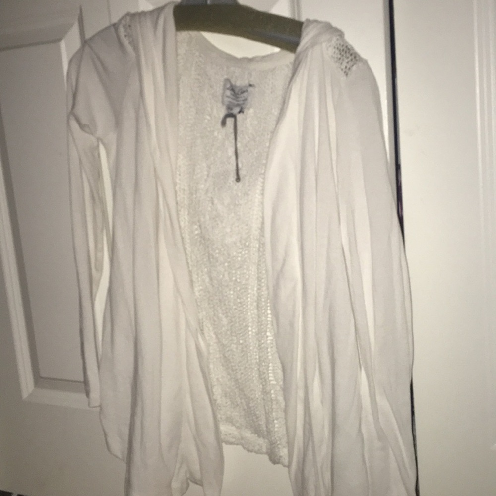 white hooded cardigan